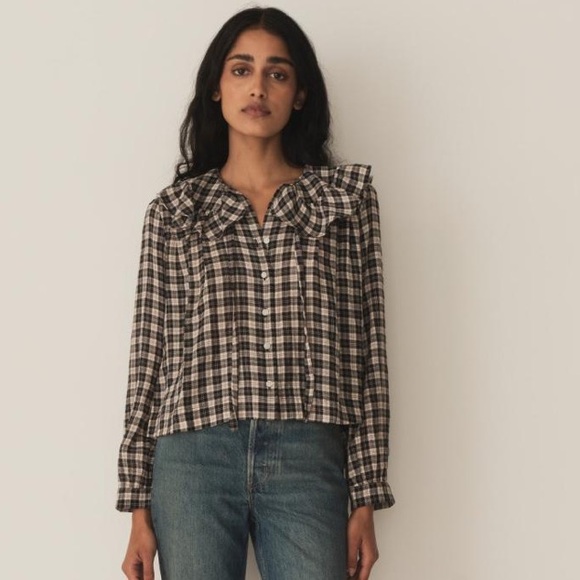 Doen Joelle Top Navy Countryside Plaid Sz M - Picture 2 of 5